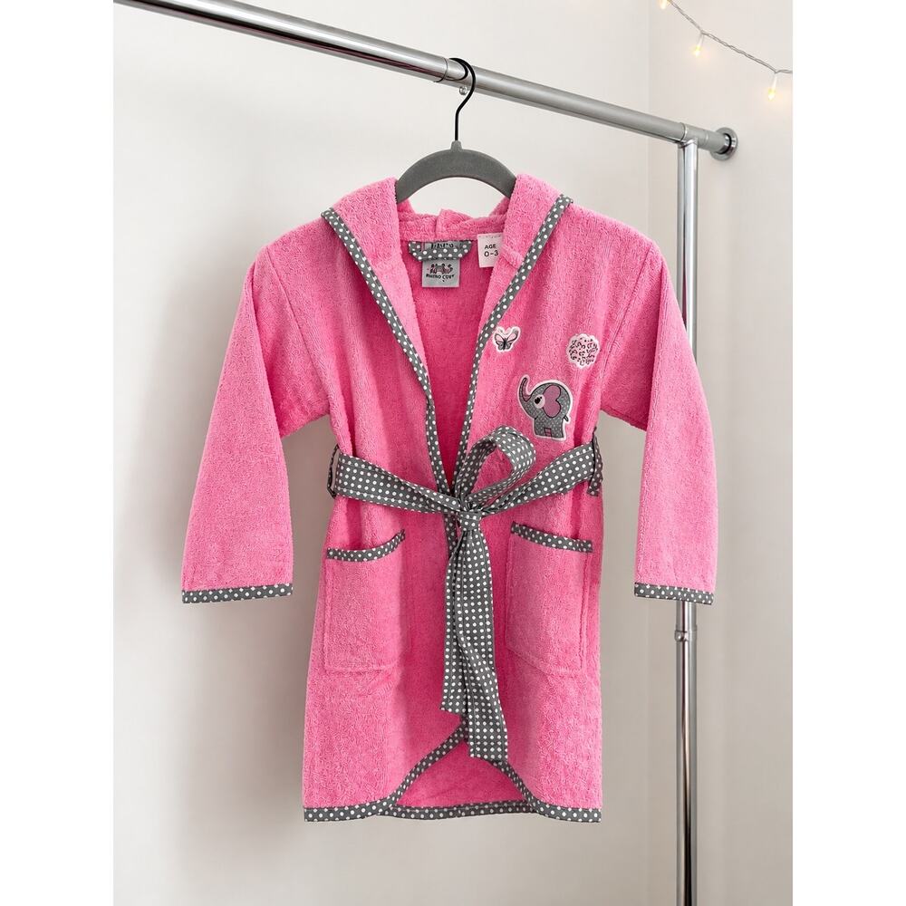 Baby Pink Bathrobe 100% Cotton Hooded Elephant Soft Robe 0-3 Months